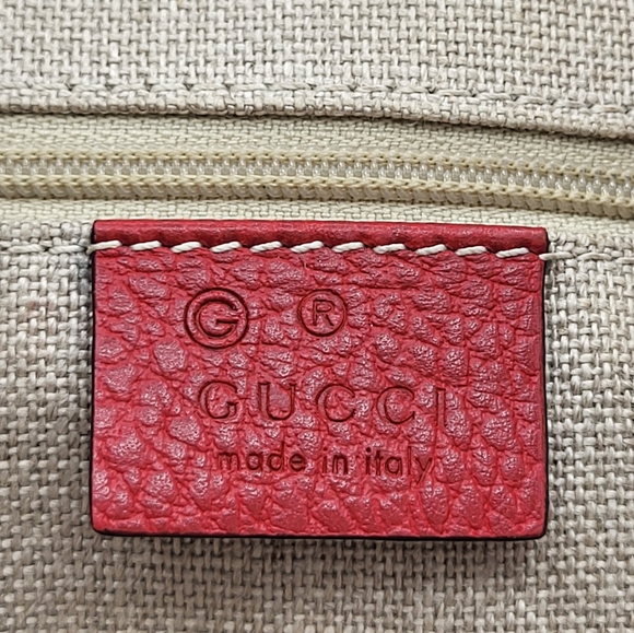 Gucci Interlocking GG Charm Pebbled Leather Satchel Bag Red 449659 - Picture 11 of 16